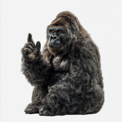 gorilla performing a counting gesture with fingers educational style white studio setup hyperrealistic