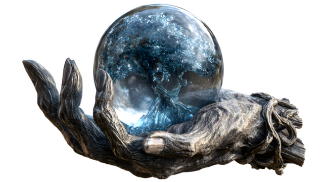 Crystal Orb with Tree of Life (3d rendered), isolated on transparent background
