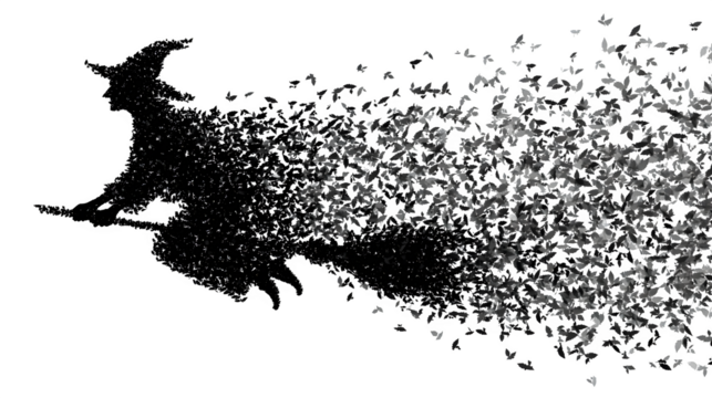 Wolf dissolving into butterflies, isolated on transparent background