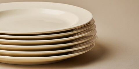 Stack of white ceramic plates arranged neatly on a clean surface