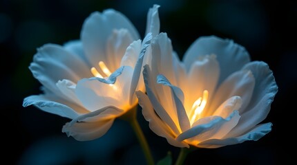 White Tulips Glowing in Darkness with Soft Candlelight Effect
