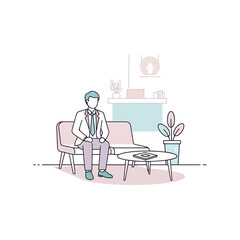 Businessman Sitting in a Waiting Room Sofa.