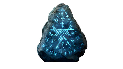 Runestone with glowing runes, isolated on transparent background