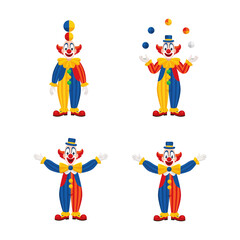 Four Colorful Clown Characters Posing in Different Outfits