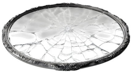 Cracked Mirror with Ornate Frame, isolated on transparent background