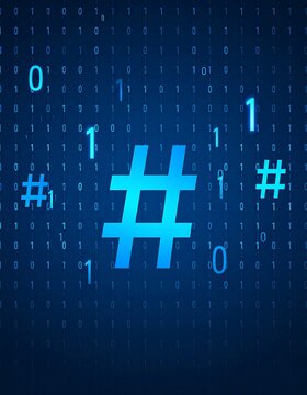 Abstract binary code background with hash symbol