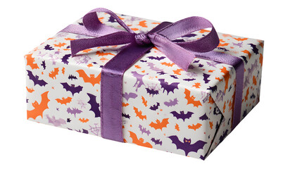 Halloween Gift Box with Ribbon, isolated on transparent background