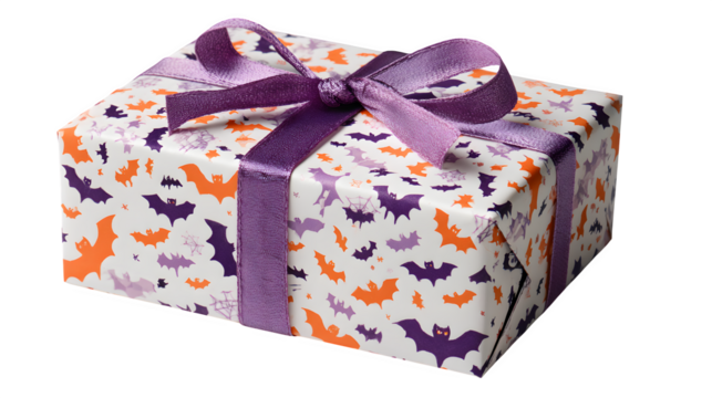 Halloween Gift Box with Ribbon, isolated on transparent background