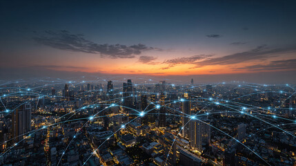 Obraz premium Cityscape Network A Visual Representation of Connectivity and Communication in Urban Areas