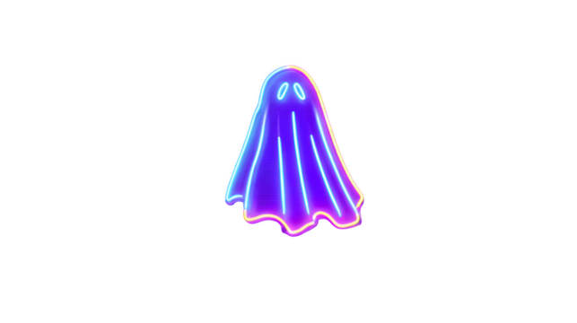 Neon Ghost Illustration, isolated on transparent background