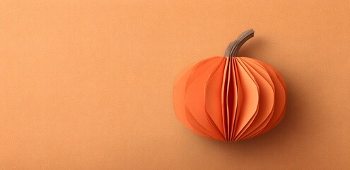 orange origami tessellation morphing into pumpkin along gradient, crisp folds background