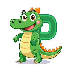 Naklejka premium Playful Alligator Character Holding Big Alphabet P, Cute Kids Illustration, Fun Learning Letter, Colorful Cartoon Animal, Educational Design