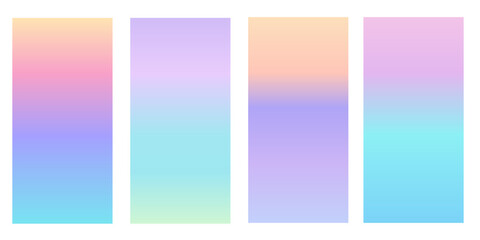 Obraz premium Set of 4 vector gradient backgrounds in trendy pastel colors. For covers, wallpapers, posters, branding, social media and other projects. Vector,