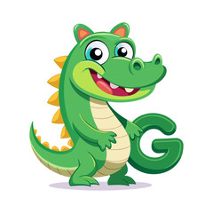 Playful Alligator Character with Big Alphabet G, Cute Children Book Illustration, Fun Cartoon Animal, Learning ABC, Educational Vector Art