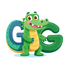 Playful Alligator Character with Big Alphabet G, Cute Children Book Illustration, Fun Cartoon Animal, Learning ABC, Educational Vector Art