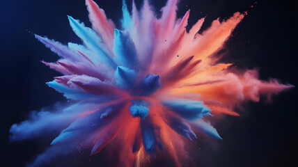 Fototapeta premium An abstract background of a beautiful, fiery explosion of colored powder, frozen in time against a dark backdrop