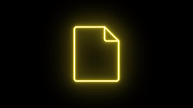 Neon document icon, color flicker animation. Glowing neon data file icon, looped color blink animation. Agreement page, contract document, report file, digital certificate, paper note. 4 colors
