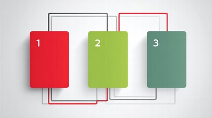 Red(1), green(2), teal(3) labeled blocks connected by gray-red lines on white background, process infographic for UI dashboards.