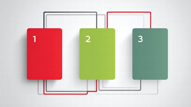 Red(1), green(2), teal(3) labeled blocks connected by gray-red lines on white background, process infographic for UI dashboards.