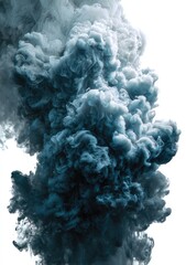 Dark, swirling, teal smoke clouds against white background