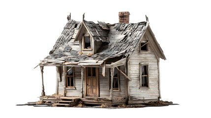 Dilapidated farmhouse, isolated on transparent background