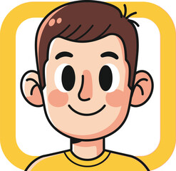 Obraz premium Cartoon Boy Portrait with Yellow Frame VECTOR