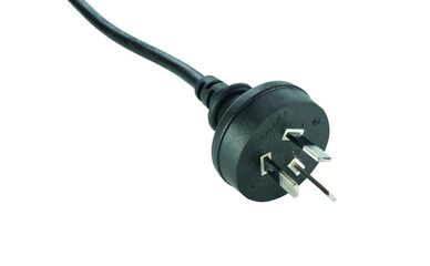 Black power plug isolated on transparent background.