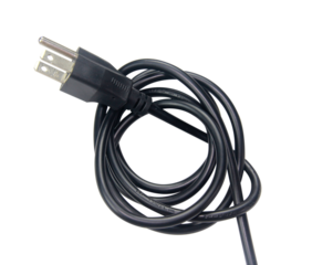 Black power plug isolated on transparent background.