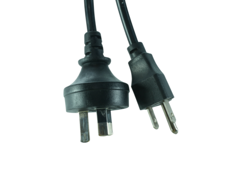 Black power plug isolated on transparent background.