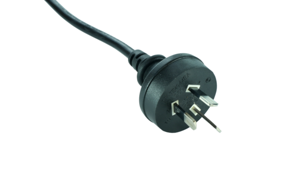 Black power plug isolated on transparent background.