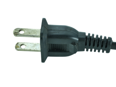 Black power plug isolated on transparent background.