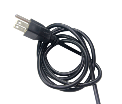 Black power plug isolated on transparent background.