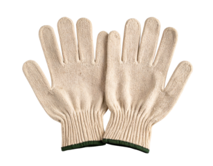 Work Gloves Laid Flat, Angled Side View, Industrial Style, Transparent Background PNG