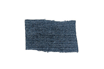 scraps of blue jeans piece texture isolated on white background.