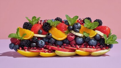 Colorful fruit arrangement on a pastel background (1)