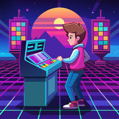 Neon Retro Arcade Gaming Vector Illustration