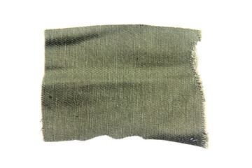 scraps of blue jeans piece texture isolated on white background.