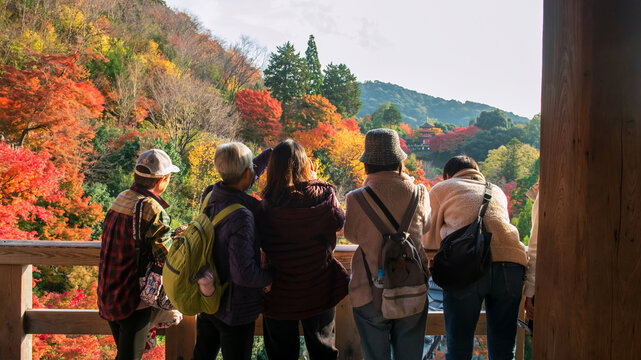 family view autumn garden and rpagoda of Kiyomizu dera, Kyoto
