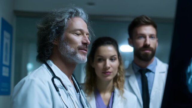 Doctor reviewing brain scan with patient s family in hospital setting