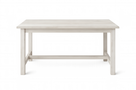 White wooden table featuring minimalist design, floating on transparent backdrop, ideal for interior styling and product showcasing - Powered by Adobe
