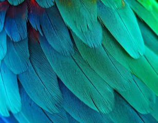 Obraz premium Blue and green feathers close-up, detailed texture