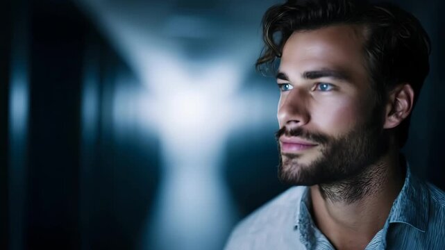 Man thoughtfully monitoring cloud resource usage in a dark dramatic setting