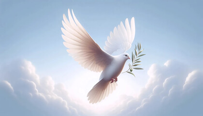 Obraz premium A white dove carrying an olive branch, Ai generated image