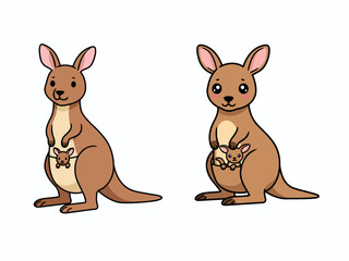 Chibi Kangaroo Holding Baby Joey Cute Cartoon Animal