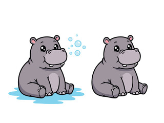 Chibi Hippopotamus Blowing Bubbles Cute Cartoon Animal