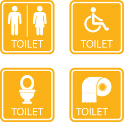 Public Restroom and Toilet Icons Set &ndash; Male Female, Accessible WC, Toilet Bowl, and Toilet Paper Vector Signs
