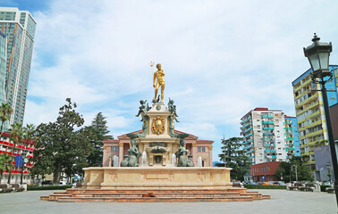 Gorgeous Theater Square of Batumi City with the Neptune Fountain in Adjara Region, Georgia © jobi_pro
