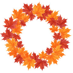 Obraz premium Red and orange maple leaves autumn wreath in watercolor style isolated for festive decor