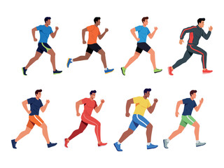 Young man jogging flat vector illustration