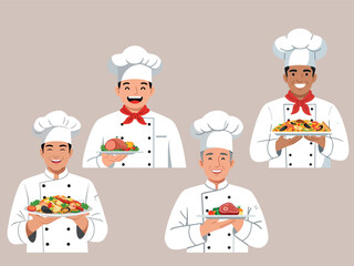 Chef holding plate flat vector illustration